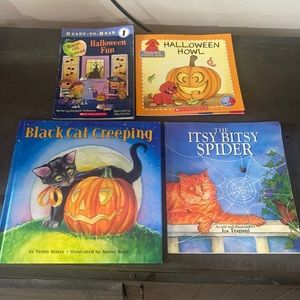 4 scholastic childrens books  one hard cover, three paperbacks.